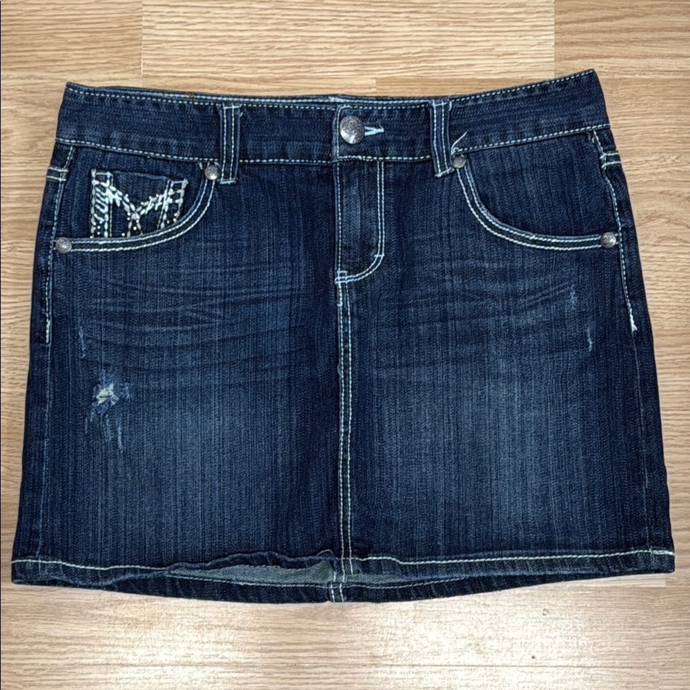 Maurices 7/8 Blue Denim Mini Skirt Stretch Y2K Jean Skirt Casual